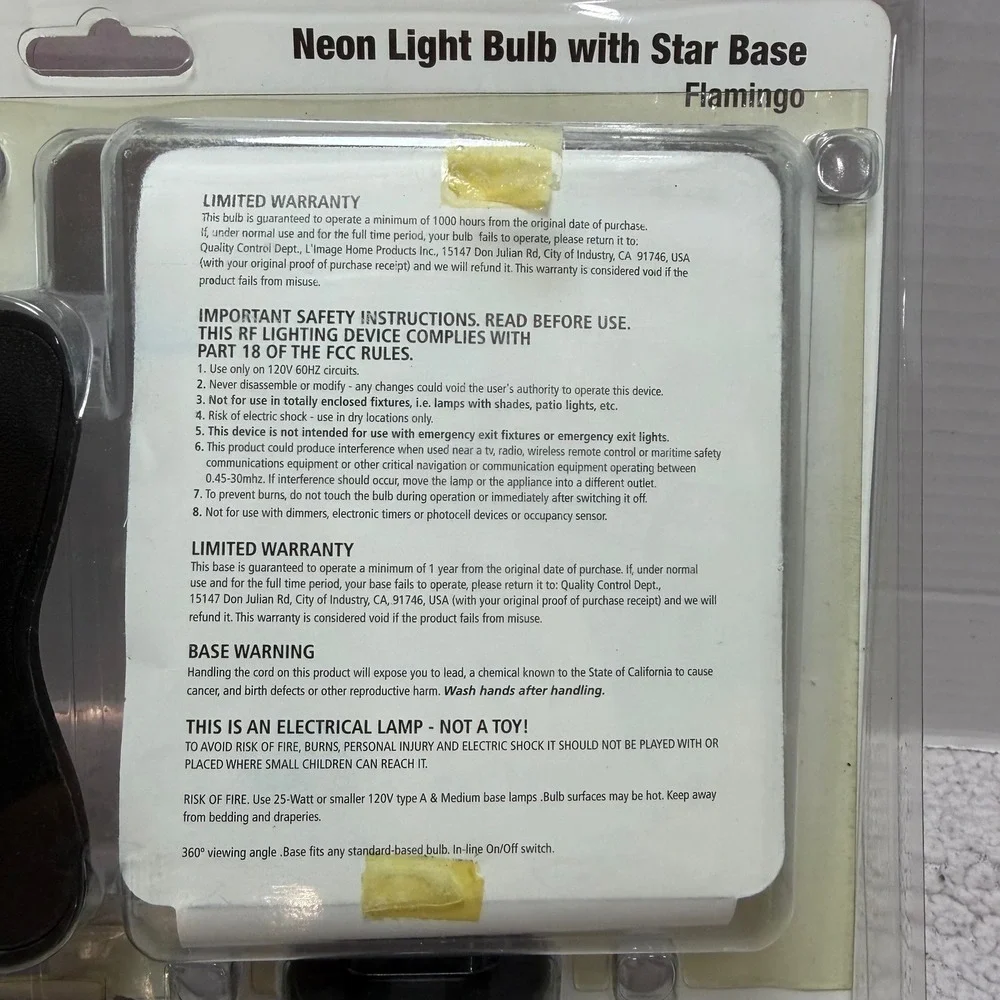 Sunbeam Flamingo Neon Art Light Bulb with Star Base New
